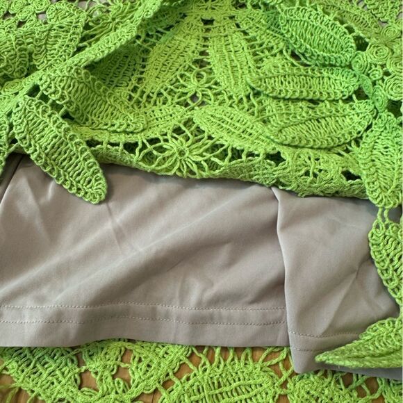 ZARA NWT lime green knit macrame crochet knee midi lined summer dress SIZE M - Picture 8 of 15